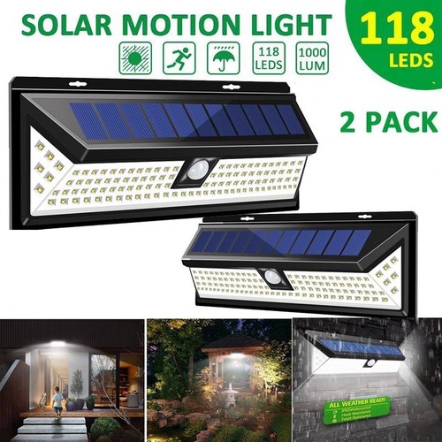 118 LED Solar Powered PIR Motion Sensor Wall Light Outdoor Garden Lamp 3 Modes