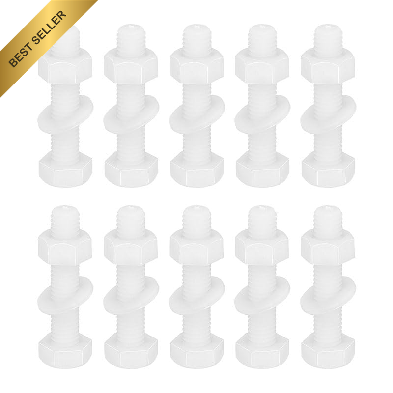 10 Sets Nylon Plastic Hex Head Screw Bolts and Nuts Kit, Metric Full Thread Fast