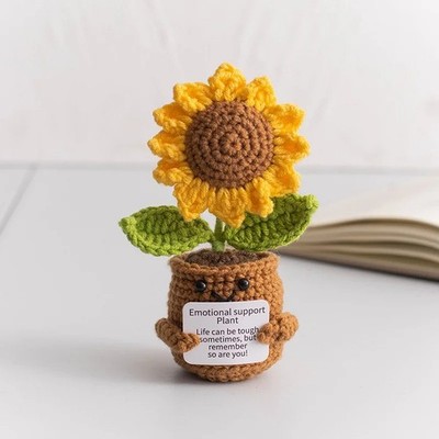 Crochet Flower Plant Pot Desk Decor Handmade Knitted Positive Gift Ornament UK