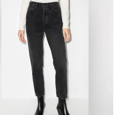 New Agolde Women Radstone Black Denim Stretch Tapered Slim High Rise Jeans 28