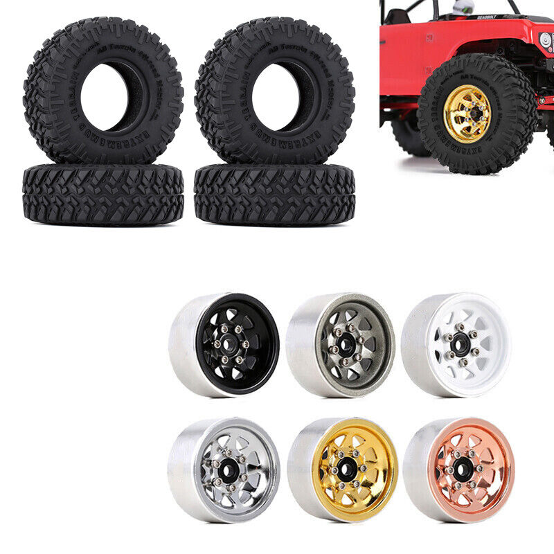 1.0 Steel Beadlock Wheel Rims S5 Tires For 1:24 SCX24 AX24 T