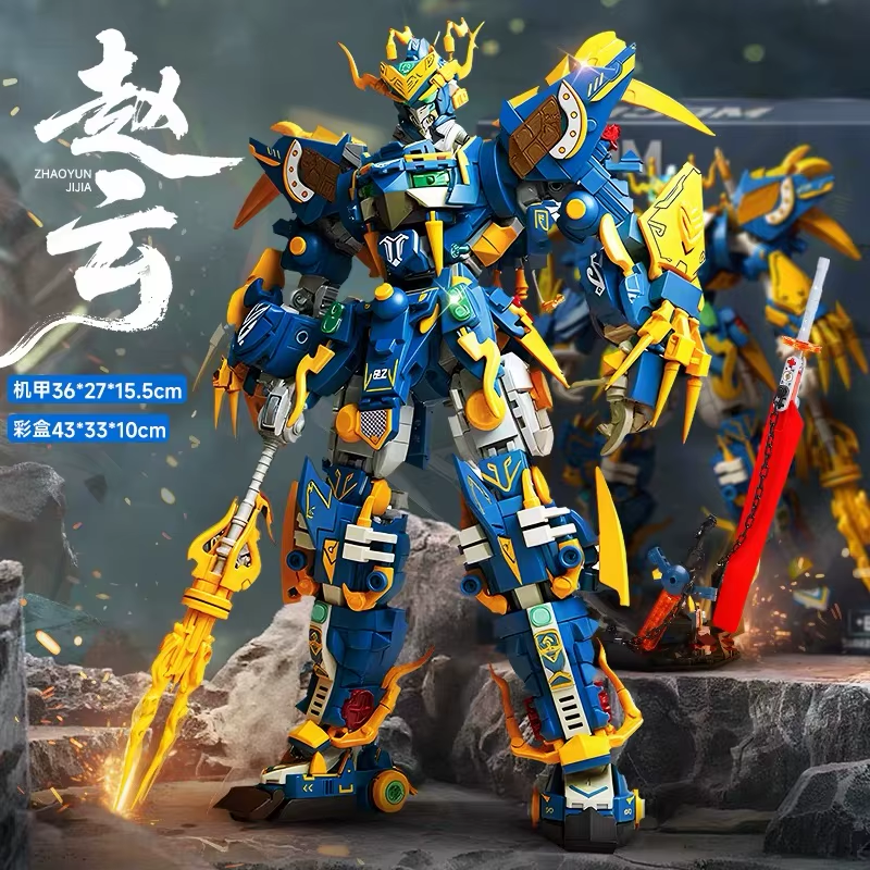 Big Superhero Mecha Robot Building Blocks Blue Dragon Warrior DIY Construction F
