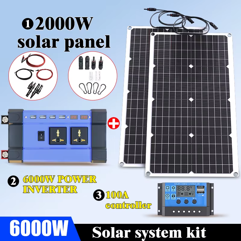 6000W Solar Panel System Kit : 110V/220V Output + 12V 24V Battery Charger & 6000