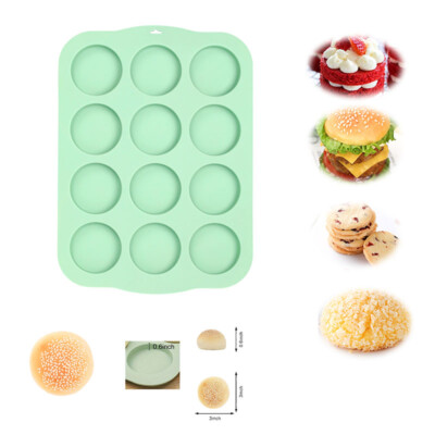12Holes Baking Silicone Mold Cookie,Hamburger Bread Tray Cake Pan Easy Release