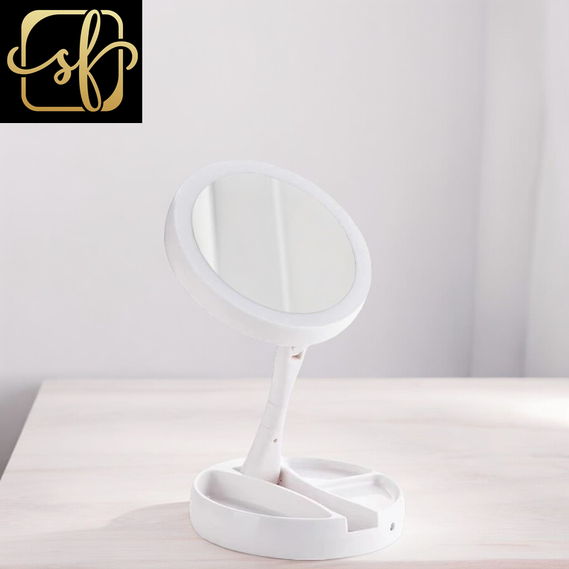  007-A 16 LED Makeup Mirror Table Type Single Side Portable Desktop Beauty Mirror Student Dormitory with Light Makeup Rotating Storage