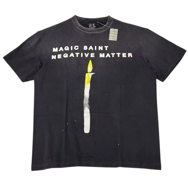 SAINT Mxxxxxx (Saint Michael) Candle SS Tee Black Cotton Round Neck Short Sleeve