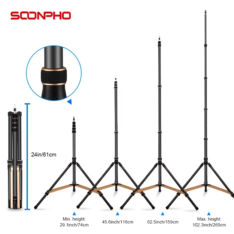 Tripod LS255C LS285C 200cm 270cm Carbon Fiber /Aluminum Light Stand For Photogra