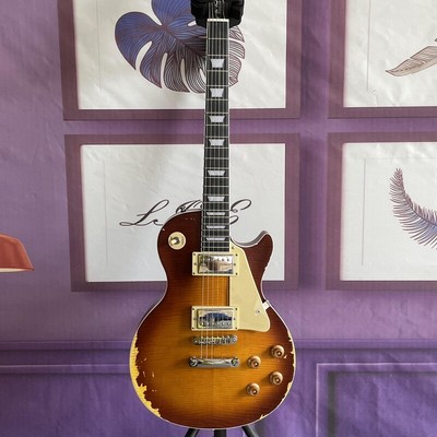 Relic Tobacco Sunburst Electric Guitar Mahogany Body Yellow Pickguard HH Pickups