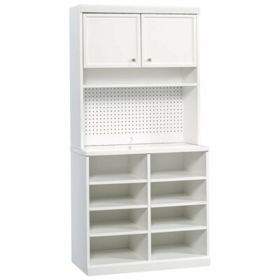 Sauder Craft Pro 8 Cubby Open Storage Cabinet with Hutch in White