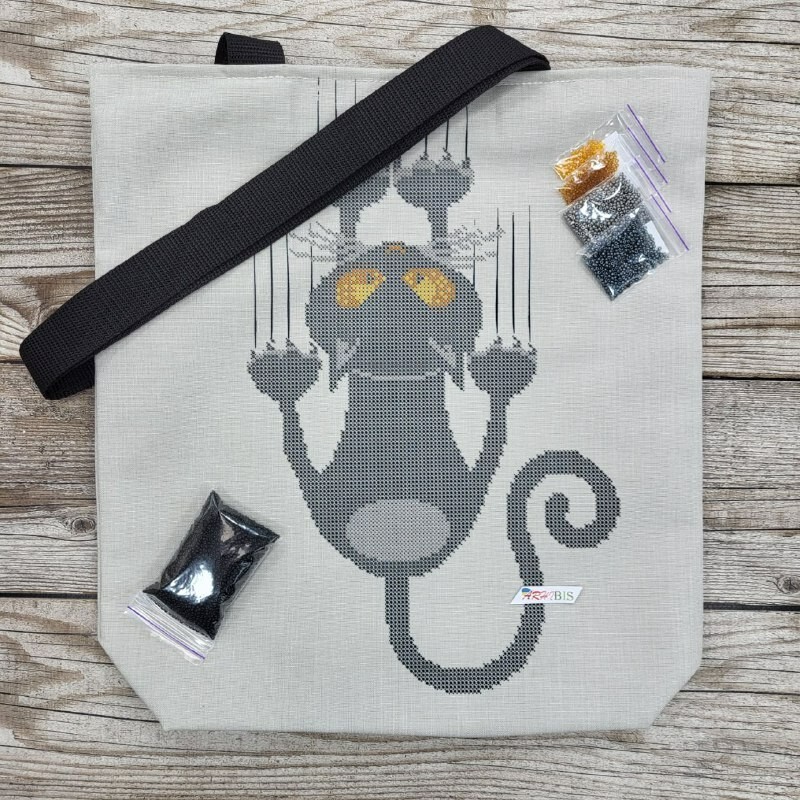 Cat Tote Bag DIY Bead Embroidery Kit Needlepoint Handbag For