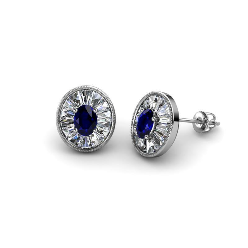 Pre-owned Trijewels Blue Sapphire Diamond 1 1/8 Ctw Halo Stud Earrings 14k Gold Jp:239195