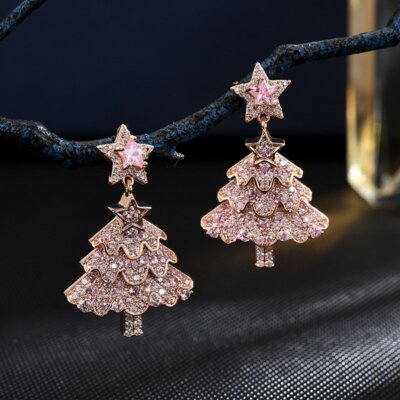 Christmas Tree Zircon Star Ear Stud Earrings Drop Women Fashion Jewellery Gift