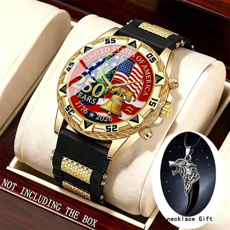 2pcs Fashion Sport Quartz Men's USA 250th Anniversary Watch Set