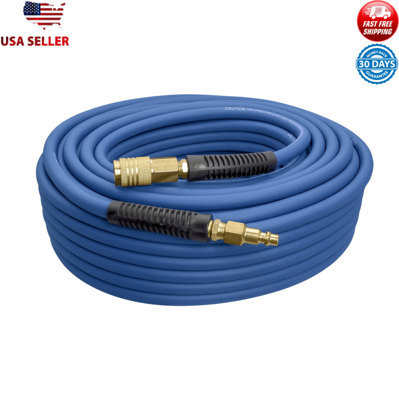 100ft Hybrid Air Hose W/ Brass Fittings 300 Psi Strength All Weather Flexibility