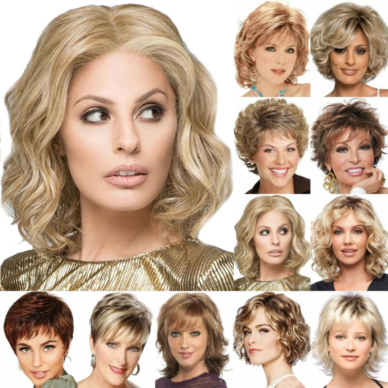 Women Vogue Curly Wavy Short Hair Wigs Ombre Gold Blonde Cosplay