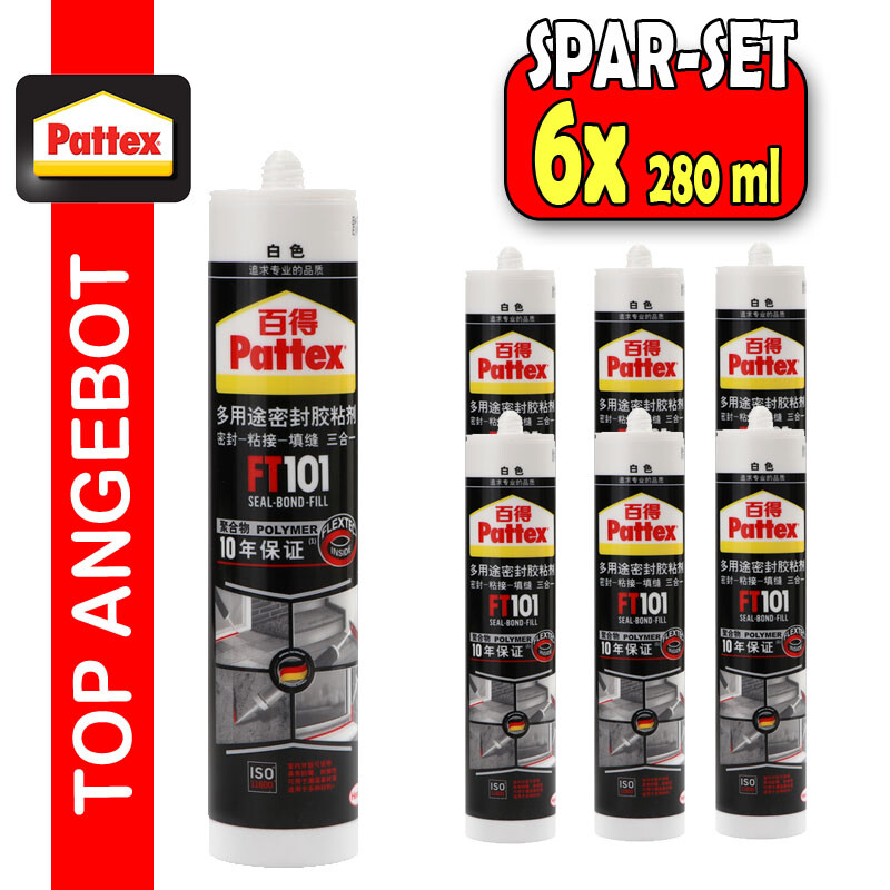 6x Pattex FT101 Transparent Kleben & Dichten Silikon Montagekleber SONDERPOSTEN