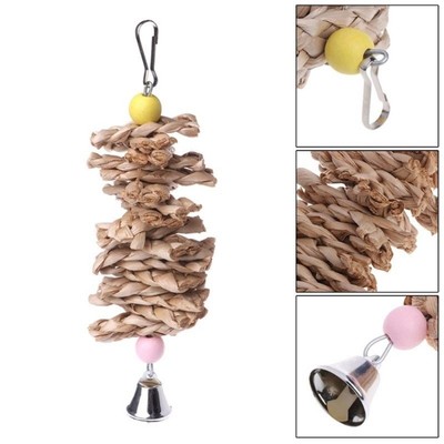 Pet Natural Grass Weaving Gnawing String Birds Parrot Chew Bells Funny Toys