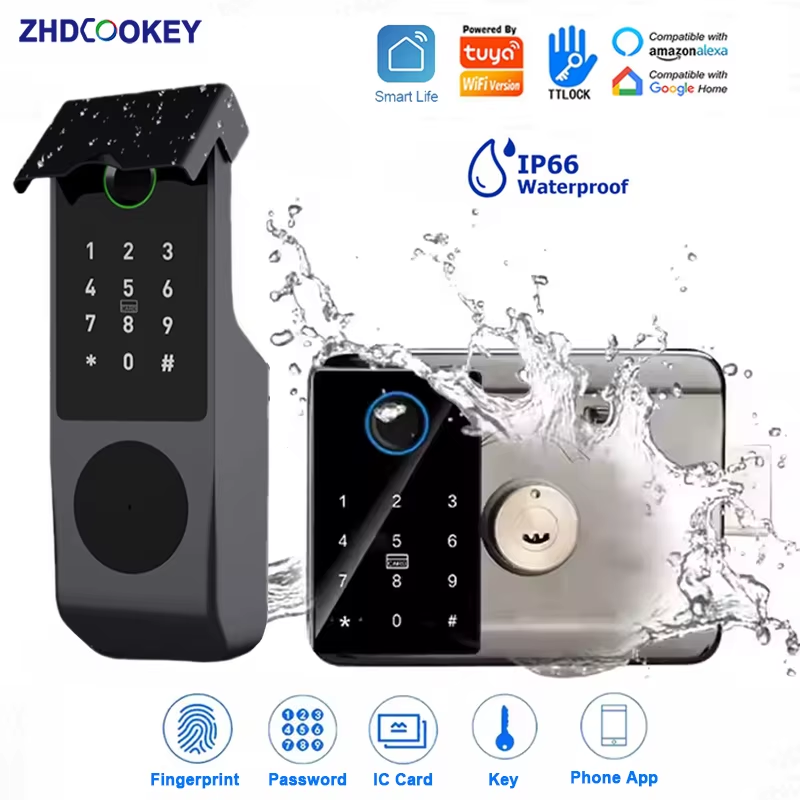 Waterproof Tuya Wifi Smart Lock Fingerprint RFID Card Passcode APP Remote Contro