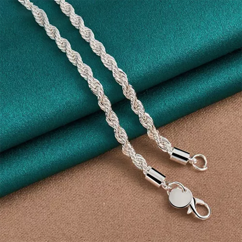 925 Sterling Silver 4mm Twisted Rope Chain Necklace Women Men Fashion Jewelry