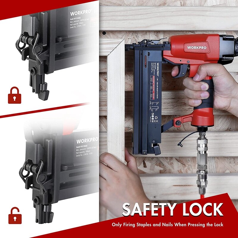 WORKPRO 18 GA 2 in 1 Pneumatic Brad Nailer Nail Gun Crown Stapler W/400pcs Nails