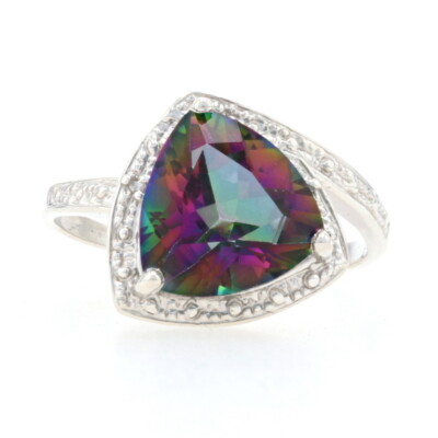 NEW Mystic Topaz & Diamond Bypass Ring 925 Sterling 3.16ctw Halo-Inspired Sz 7