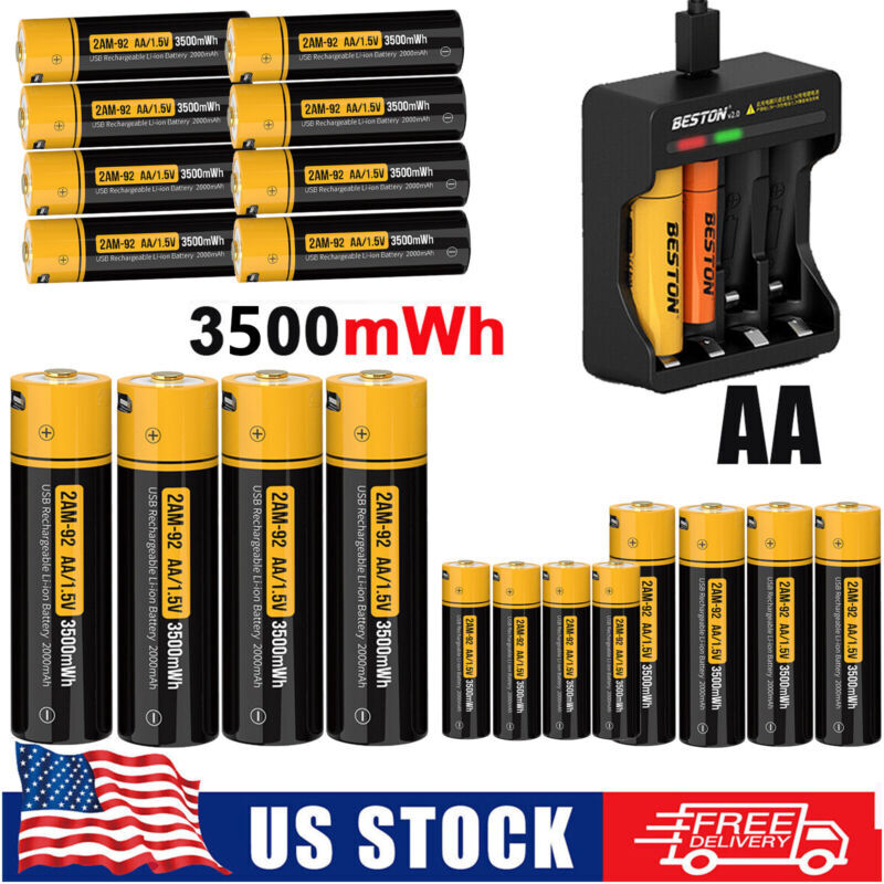 1.5V USB Rechargeable AA Lithium Battery 3500mwh Li-ion Batt
