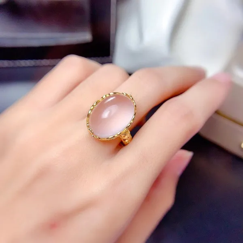Vintage 925 Silver Gemstone Ring for Woman 13Mm*18Mm 100% Natural Rose Quartz Ring Sterling Silver Rose Quartz Jewelry