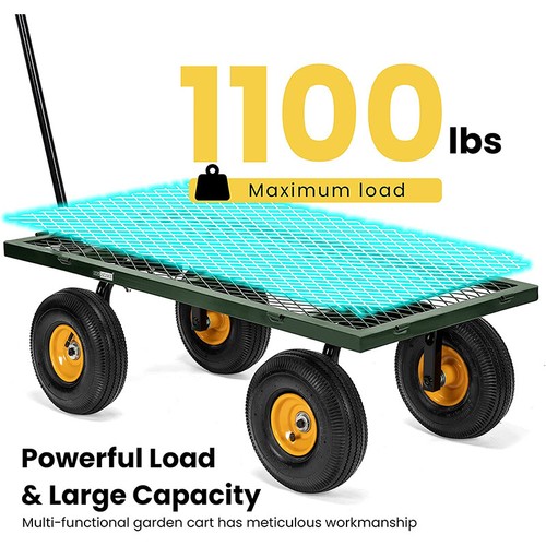 1100lbs Mesh Steel Garden Cart Folding Utility Wagon Heavy Duty Side Removable 