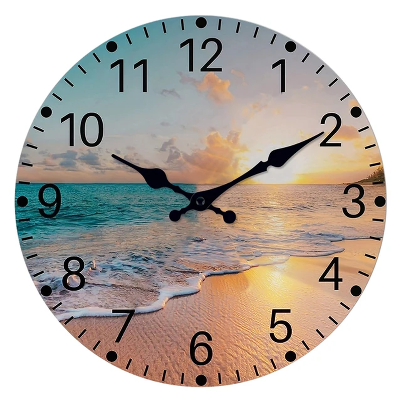 Beach Sea Starfish Shells Blue Wall Clocks Non Ticking for Girl Boy Bedroom Bath