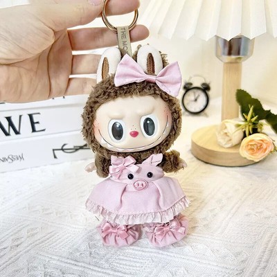 POP MART The Monsters Labubu Plush Toy Pink Pig Skirt Bow Hair Clip Set No Toys