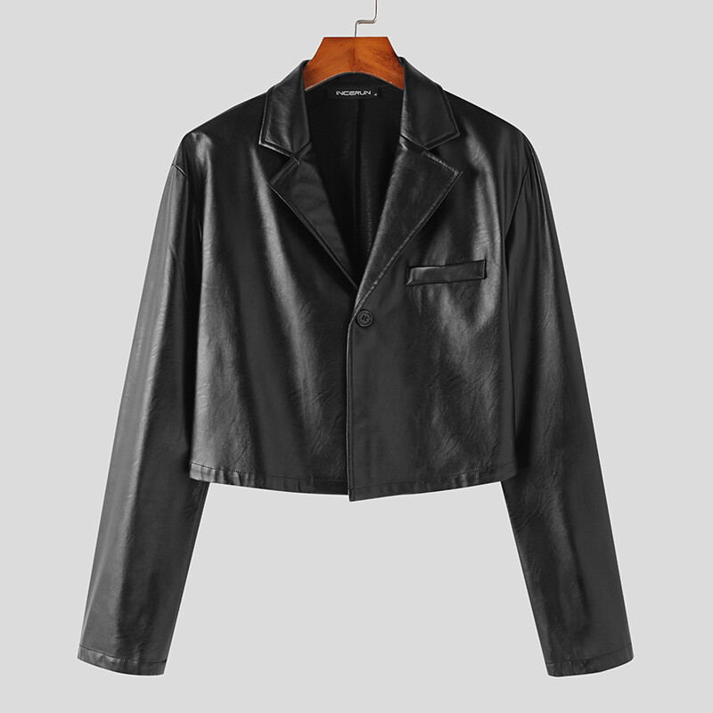 Fashion Mens PU Leather Crop Tops Jacket Coat Formal Party Blazer Parka Outwear