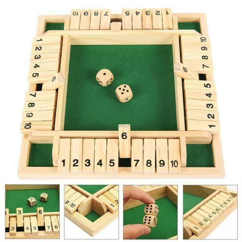 4 Players Shut The Box Dice Game Wooden Board Game for Kids Adults