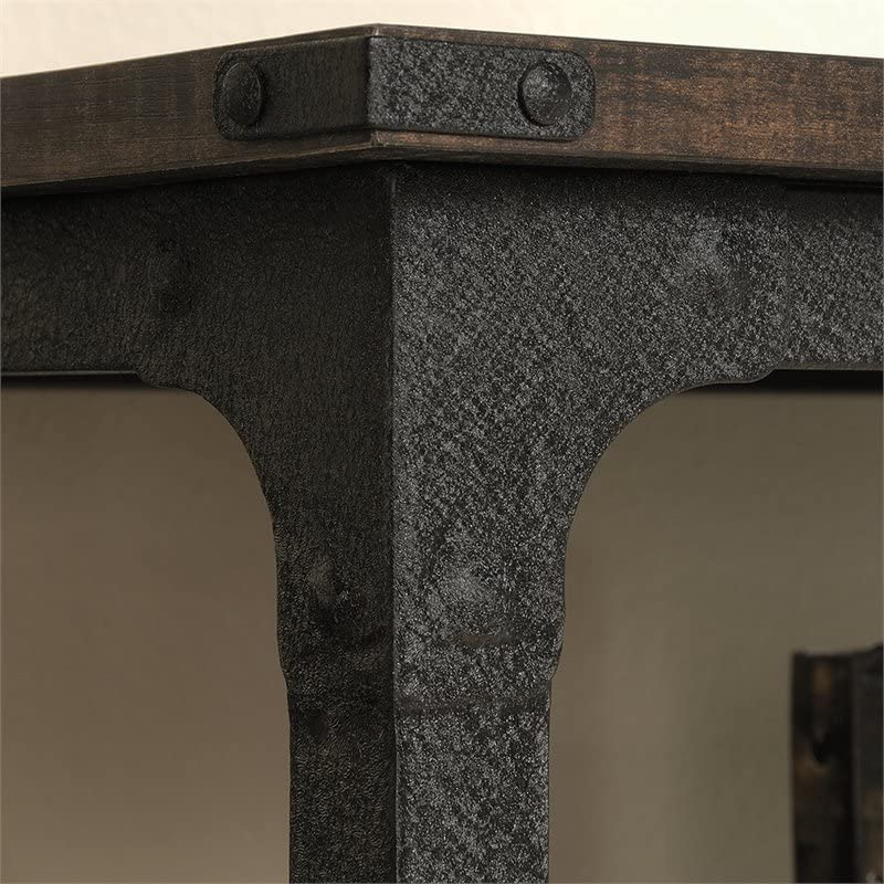 Rustic 3-Shelf Metal Frame Mobile Bookcase with Doors in Carbon Oak and Black