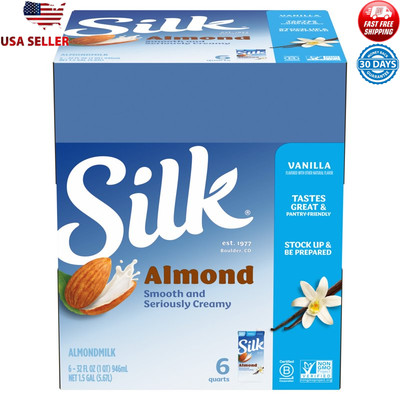 Pack of 6 Shelf-Stable Dairy-Free Vanilla Almond Milk Rich in Calcium Vegan New