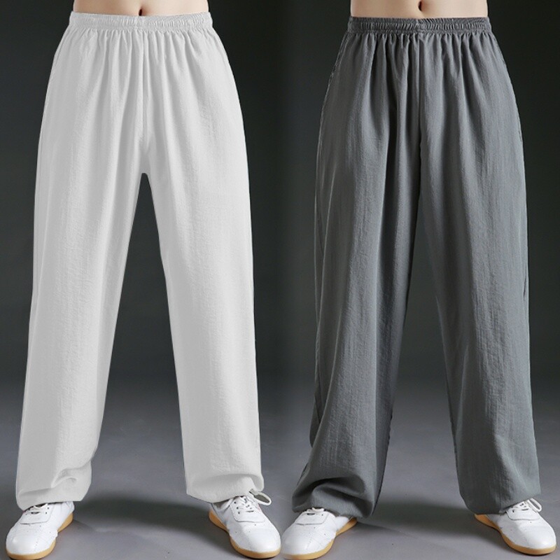 Men Kung Fu Baumwoll Baggy Jogger Tai Chi Martial Arts Hose Kordelzug