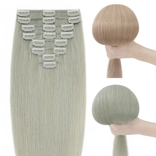 CLEARANCE Clip In 100% Real Human Hair Extensions Full Head Highlight Icy Color