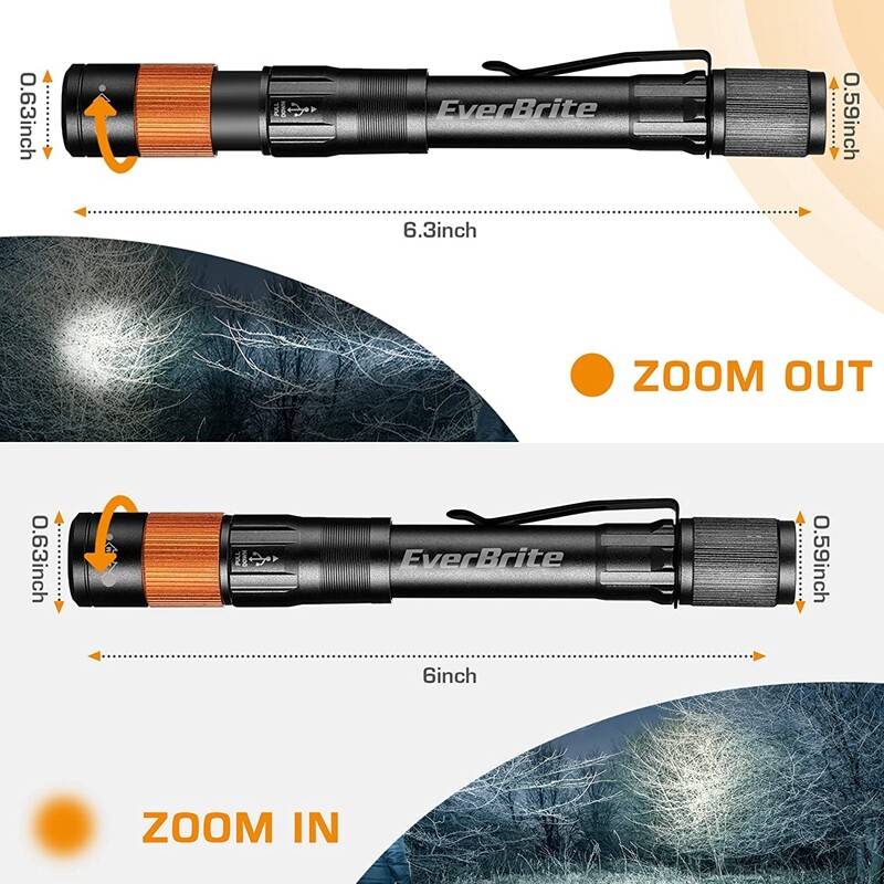 EverBrite Rechargeable Pen Light Zoomable Handheld Flashlight 4  Lighting Modes
