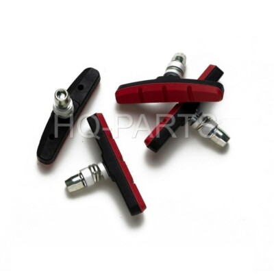 2 PAIRS BOLT ON BICYCLE BIKE MOUNTAIN BIKE V BRAKE PADS SHOES BLACK / RED NEW