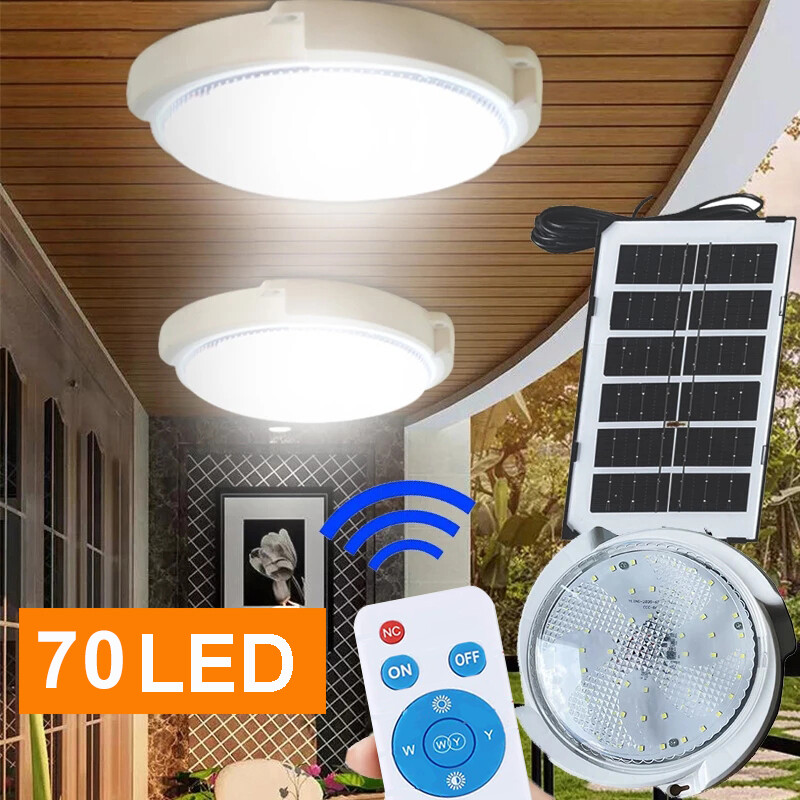 LED Ceiling Light Solar Panel Remote Control Pendant Lamp Indoor Corridor Garden