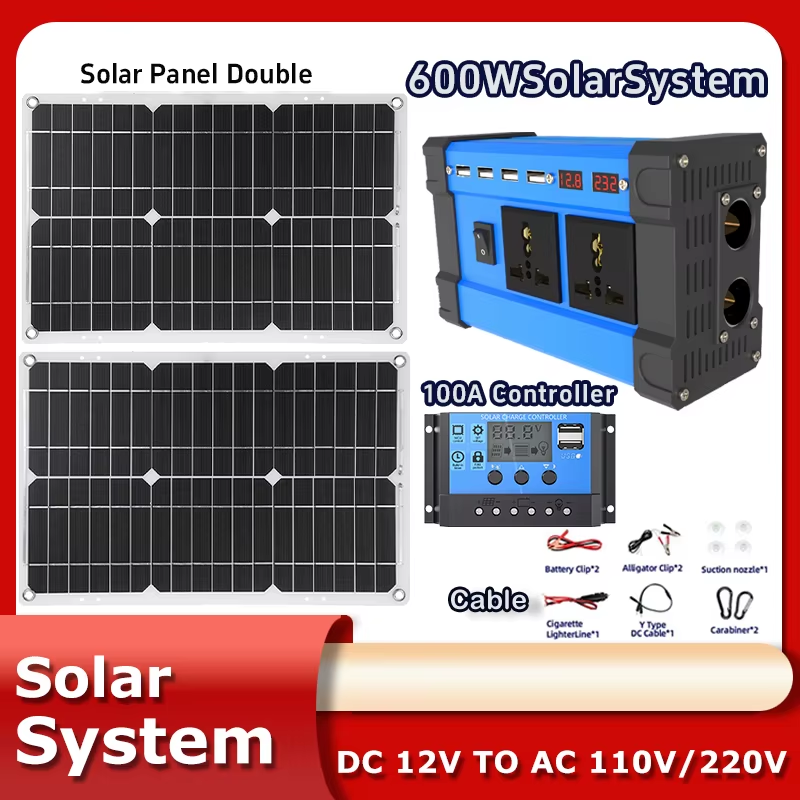 6000W Dual Solar Panel Inverter Kit: 2x600W Portable System + 100A mppt Controll