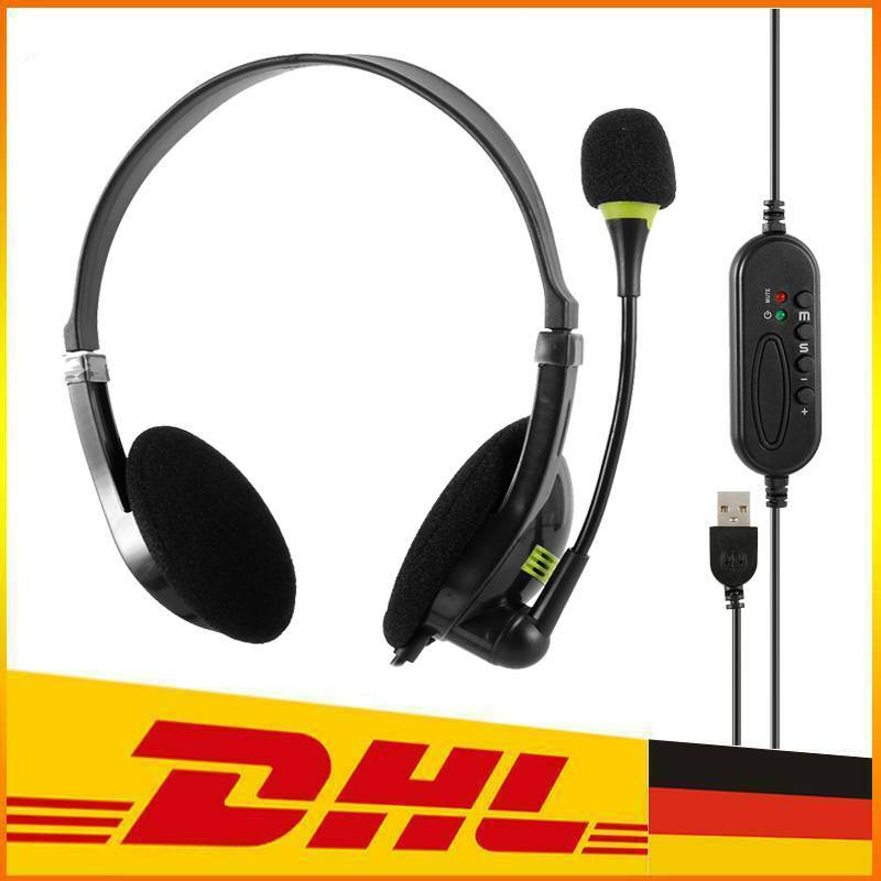 USB Headset Kopfhörer mit Mikrofon Laptop PC Computer Headphone Telefon DHL