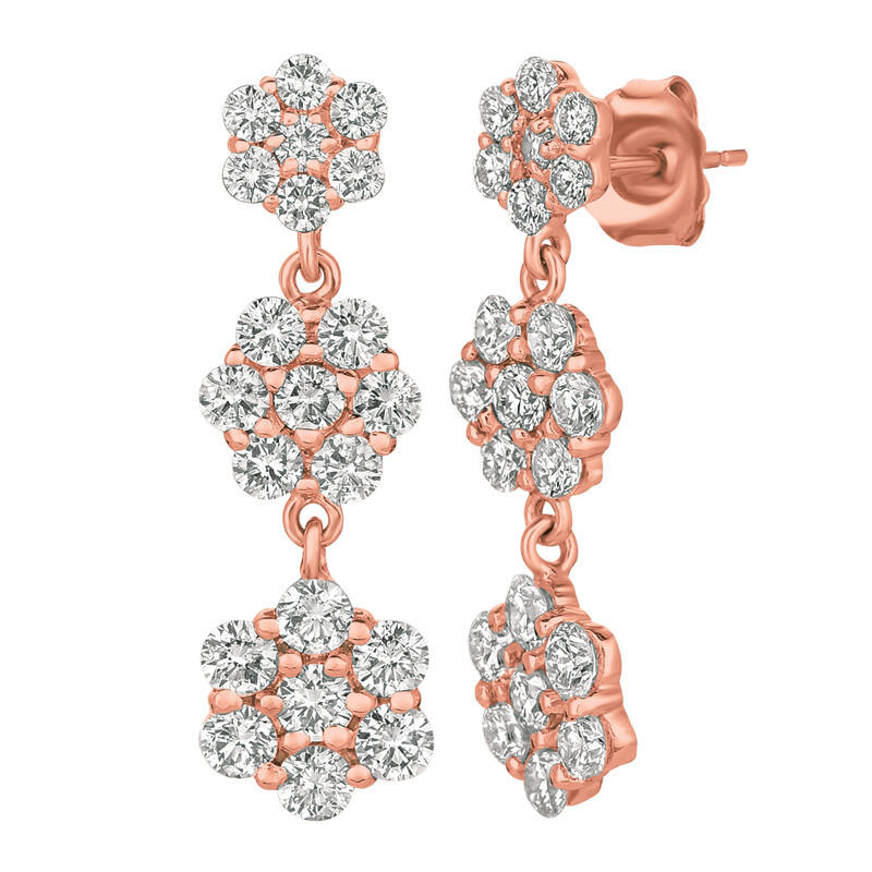 Pre-owned Morris 2.50 Carat Natural Diamond Flower Drop Earrings Si 14k Rose Gold In Pink