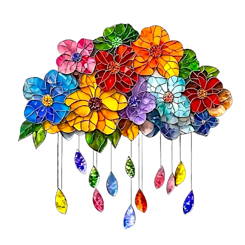 Rainbow Flower Cloud Suncatcher 8 Inch Handmade Multicolor Window Decor Gift