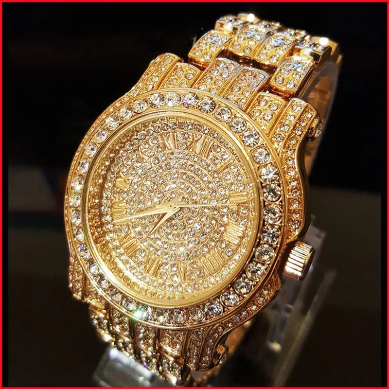 18K Men Hip Hop Iced Out Gold Simulated Diamond Rapper Watch