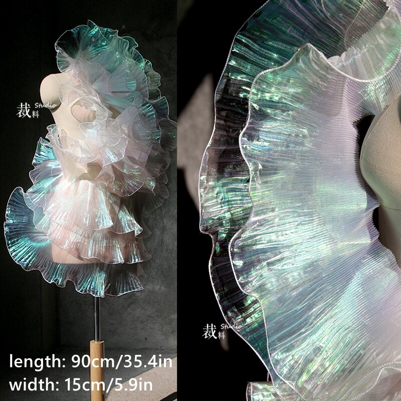 Mesh Organza Frill Ruffle Trimming Edging Gradient Shiny Costume Dress Decor