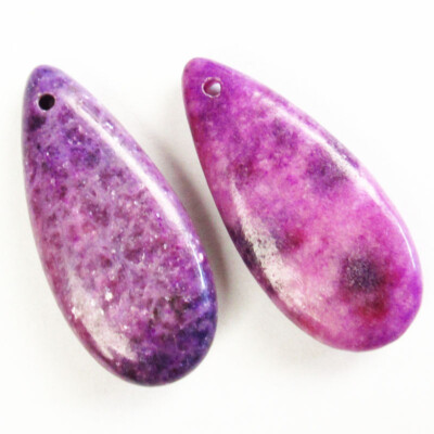 2Pcs Color Sea Sediment Gold Copper Bornite Stone Teardrop Shield Oblong Pendant