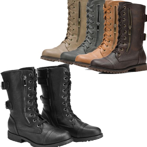 WOMENS MILITARY BOOTS ARMY COMBAT ANKLE LACE UP FLAT BIKER WOMENS MILITARY BOOTS ARMY COMBAT ANKLE LACE UP FLAT BIKER