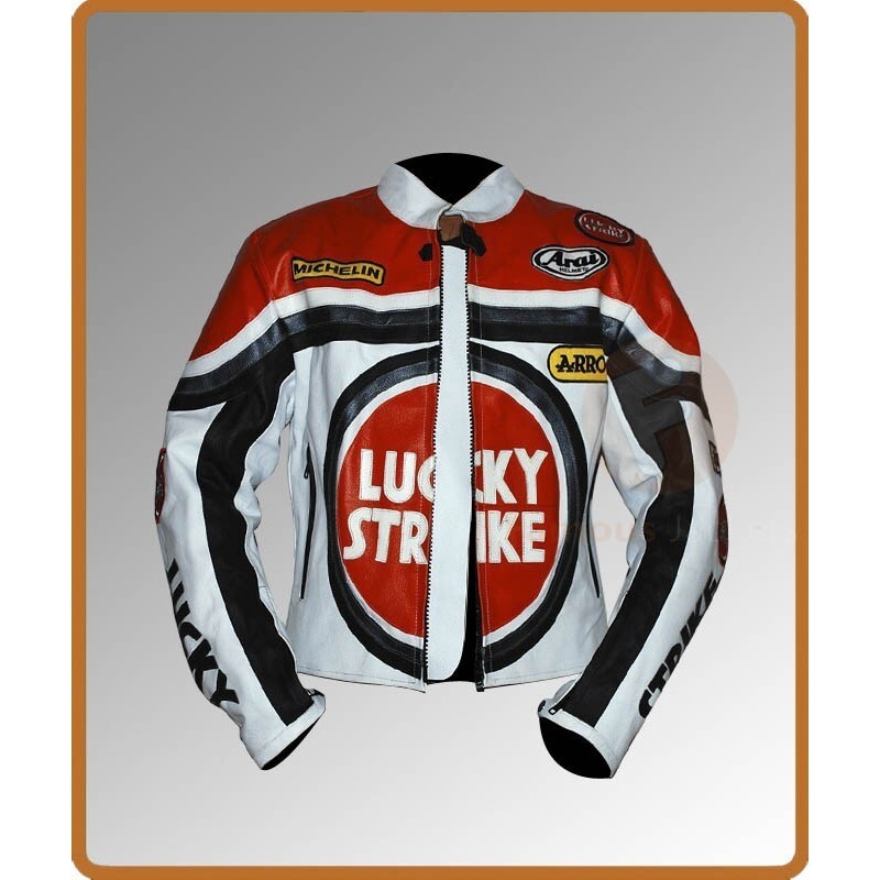 Lucky Strike Men Motorcycle Leather Jacket Motorbike Cowhide