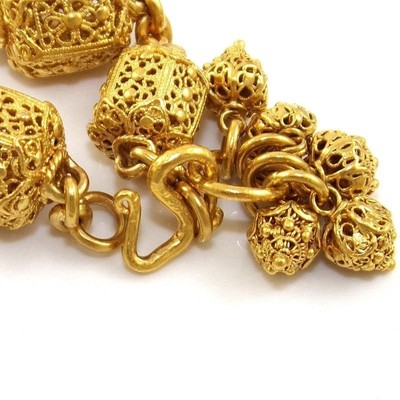 Vintage Estate Heavy 21K Yellow Gold Filigree Hook Eye Bead Ball Bracelet 7