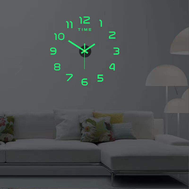 3D DIY Wall Clock Luminous Frameless Silent Quartz Living Dining Room Sticker